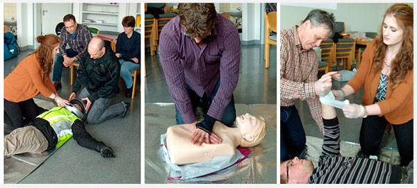 Motorradhelm abnehmen, Wiederbelebung, Wundversorgung