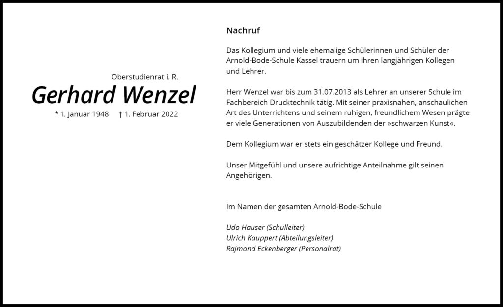 Nachruf Gerhard Wenzel