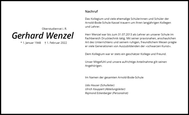 Nachruf Gerhard Wenzel